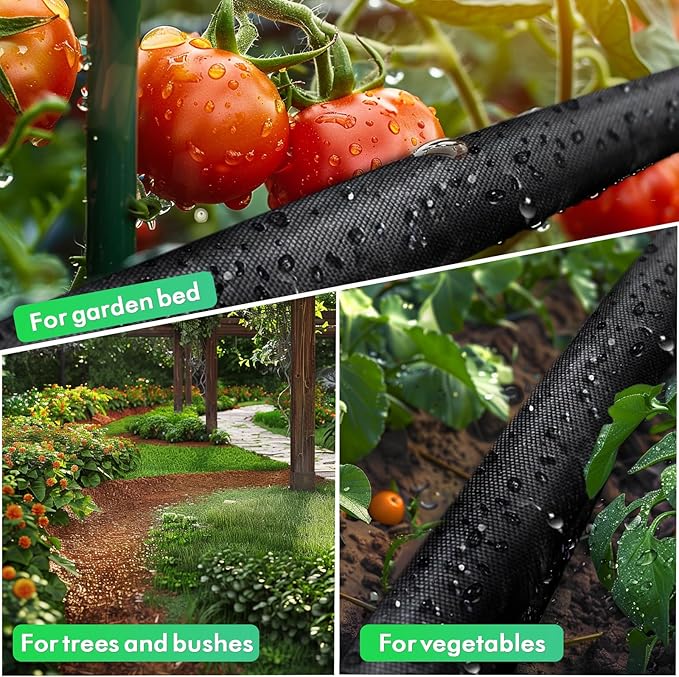 IPOW Heavy Duty Double Layer Design Saves 80% Water Leak Proof Soaker Hose, Drip Watering Hose for Garden, Lawn, Flower Bed, Vegetable Field (25 FT + 50 FT)