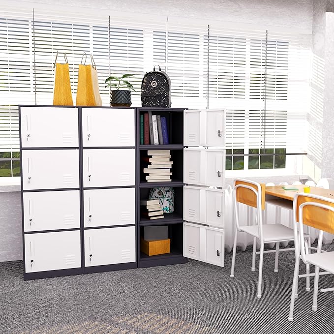 4 Door Metal Storage Locker Cabinet for Office, Home, Gym, School, Steel Cabinet to Storage File, Toys, Shoes and Sports Equipment, Locker Organizer for Gym Office Bedroom (4 Door, Grey)