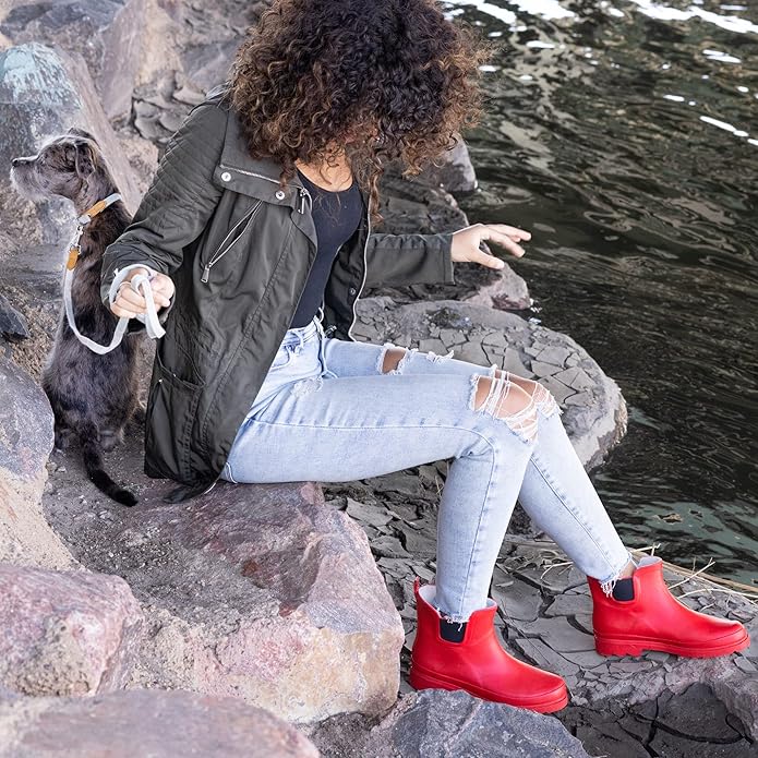 NORTY - Womens Ankle Rain Boots - Ladies Waterproof Winter Spring Garden Boot runs ½ size large