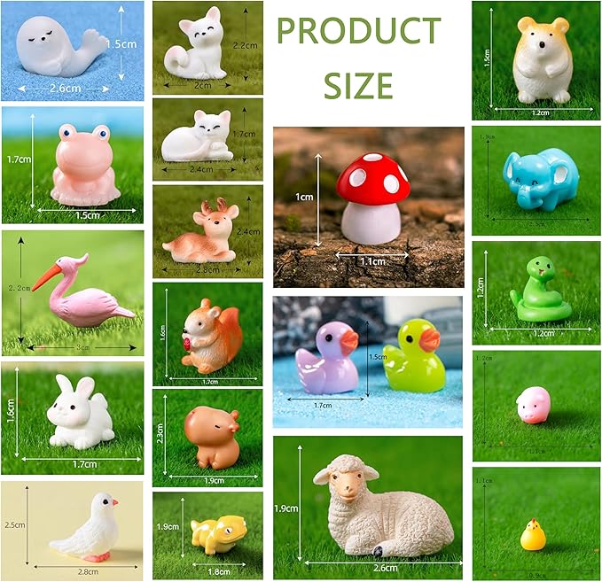 100 Pcs Mini Resin Animals Mini Duck Frog Mushroom Figures Model Kit for Miniature Garden Fairy Garden Dollhouse Decoration and Creative DIY