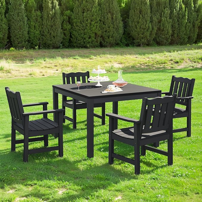 Stoog All-Weather Patio Chairs Set of 2, Outdoor Dining Chairs with Curved Backrest, 400 lbs Support Garden Chair, Black