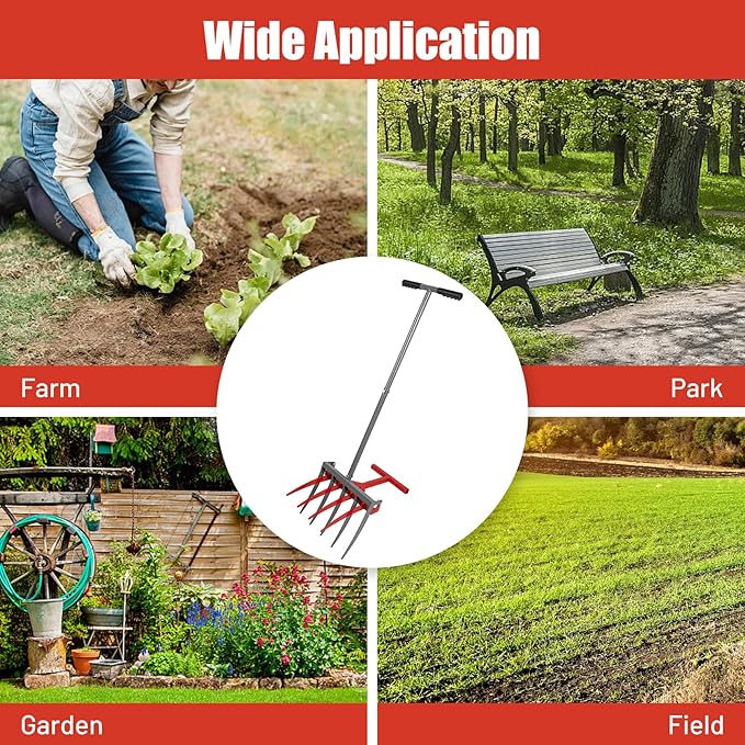 2IN1 Broad Fork Tool, Manual Hand Cultivator Tiller, Garden Twist with 5+4 Steel Tines, Pitchfork Tool for Farm Loosening, Garden Lawn, Regularly Digging, Crushing Soil