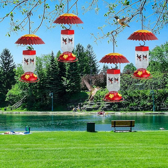 Bird Feeder Rain Guard Cover Dome Skaithee 8" Bird Feeder Baffle for Outside Hummingbird Shade Umbrella with Ant Guard Shepherd Hook, Red Color Attracts Birds & Anti Sun/Rain/Snow (2 Pcs)
