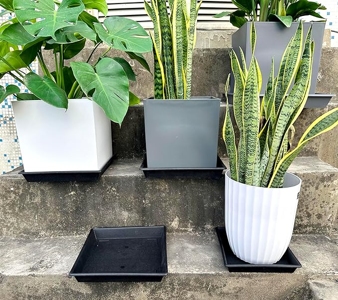 Square Plant Saucer 20 Inch 2 Pack 16 18 20 Extra Large Plant Trays for Pots Heavy Duty Plastic Plant Saucers for Indoors Outdoors, Flower Pot No Holes Plant Drip Trays