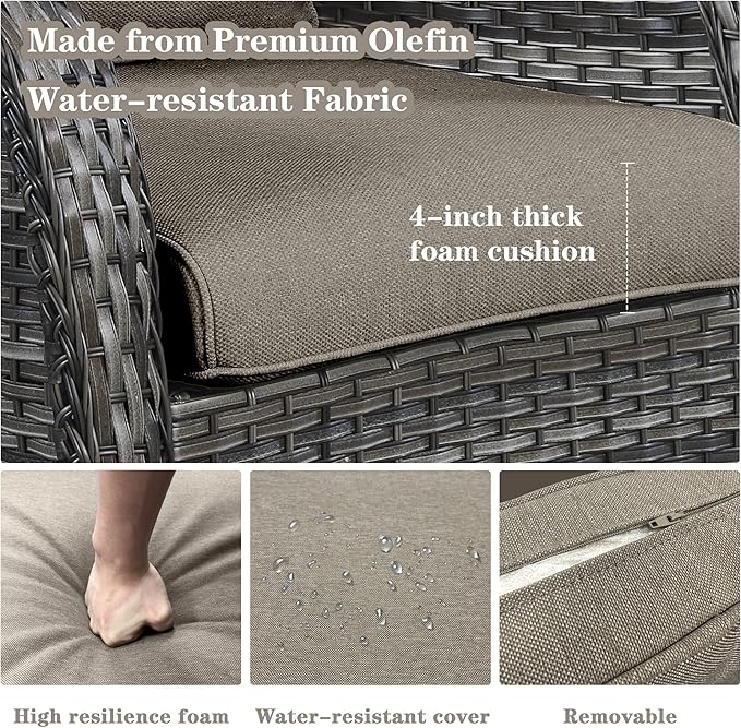 Outdoor Swivel Rcoker Patio Chairs - Outdoor Swivel Patio Chairs Set of 2 Wicker Chair Patio Furniture Sets with Covered Cushion for Porch Deck Balcony Garden, Gray