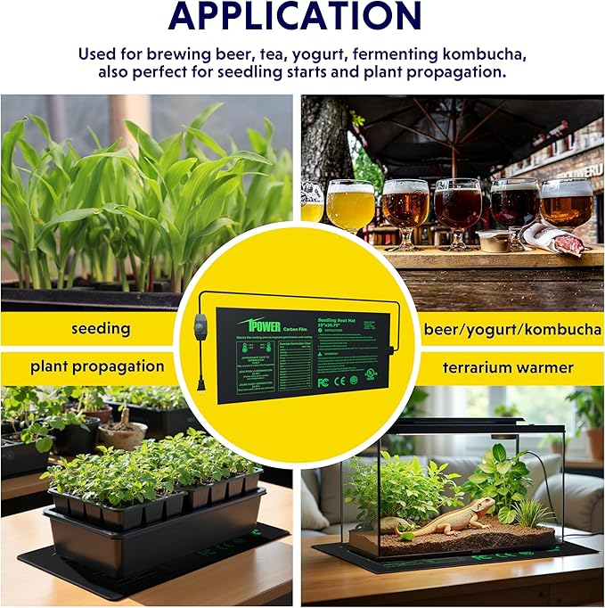 iPower 10"x20.75" Seeding Heat Mat, Adjustable Temperature Waterproof Durable Germination Station, Hydroponic Heating Pad for Indoor Gardening