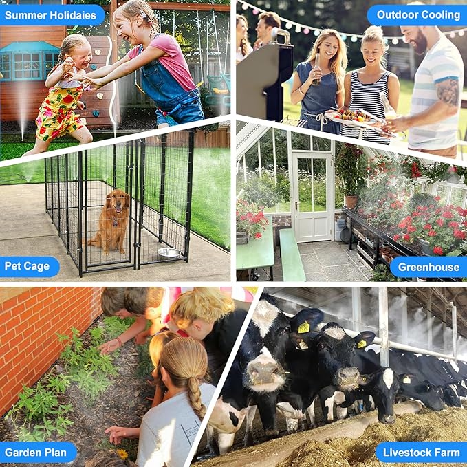 GOXAWEE Misting System, 26FT (8M) Misting Line + 7 Brass Mist Nozzles + Brass Adapter(3/4"), Misters for Outside Patio Cooling Outdoor Garden Greenhouse Trampoline for Waterpark