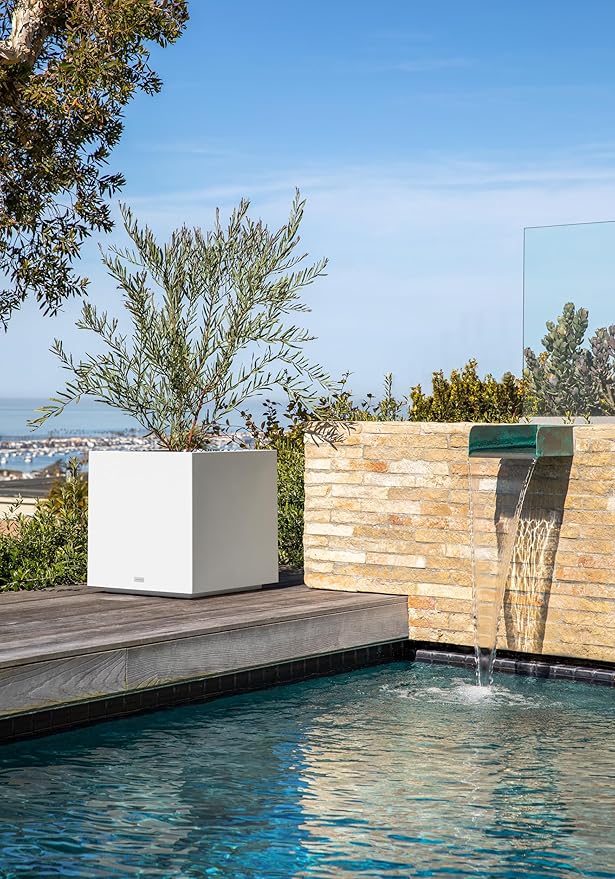 Veradek Block Series Cube Plastic Planter - Large Square Planter for Indoor or Outdoor Patio/Garden | Durable All-Weather Use with Drainage Holes | Modern Décor for Tall Plants, Trees, Flowers