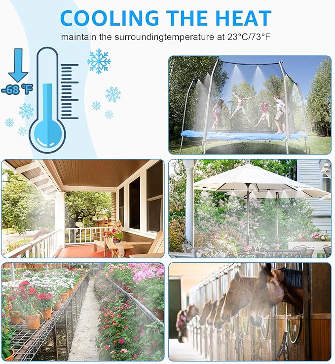 MIXC Misters for Outside Patio, 75FT (23M) Misting Line+23 Mist Nozzles+3/4" Brass Adapter, Outdoor Misting Cooling System for Patio Backyard Garden Greenhouse Horse Corral