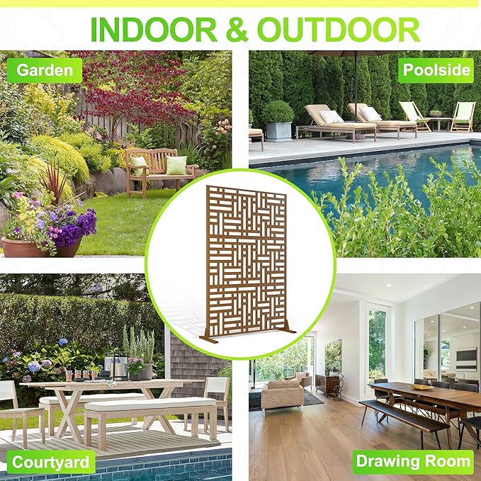Outdoor Privacy Screen,72" H×47" W Metal Privacy Screen, Freestanding Privacy Fence Panels for Patio