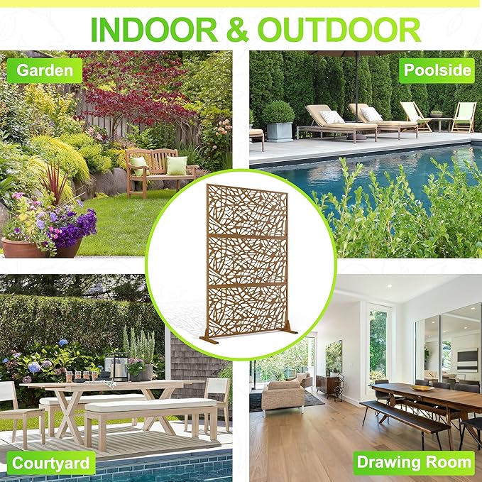Outdoor Privacy Screen,72" H×47" W Metal Privacy Screen, Freestanding Privacy Fence Panels for Patio