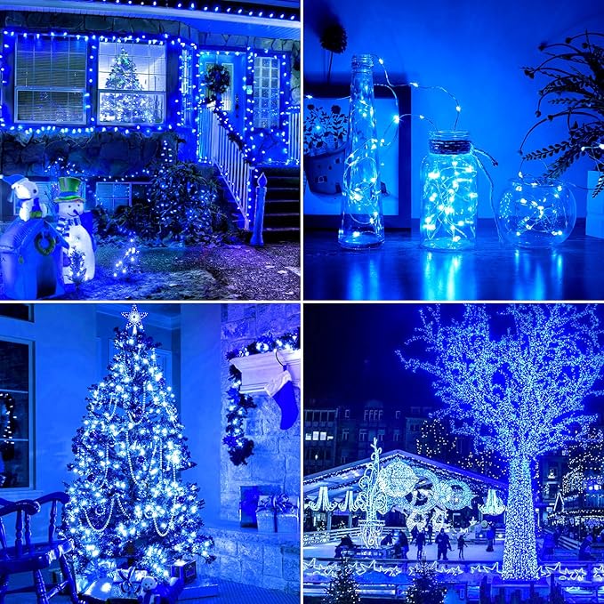 Brightever Outdoor Solar String Lights Waterproof, 2-Pack Total 80FT 200LED Solar Fairy Lights for Outside with 8 Lighting Modes, Solar Twinkle Lights for Yard, Christmas, Party (Blue)