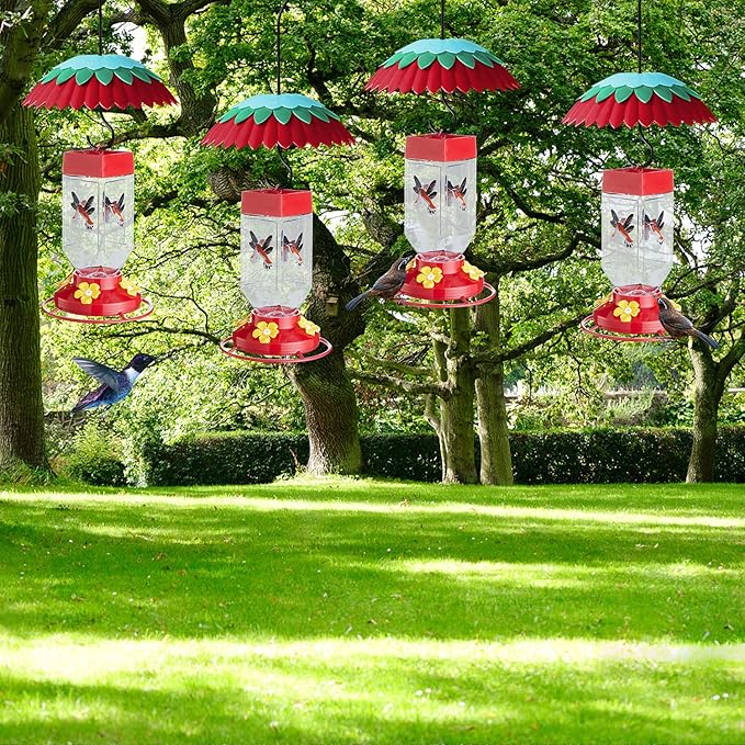 8" Bird Feeder Dome with Ant Moat, Skaithee 8" Bird Feeder Baffle with Ant Guard & Shepherd Hooks, Attract Hummingbirds & Anti Sun/Rain/Snow/Ants (Red 8 inches 20cm)