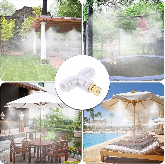 Honoson 32 Pieces Brass Misting Nozzles Kit with 0.03 cm Orifice Thread Gold Nozzles for Patio Misting System Outdoor Cooling System Garden Water Mister