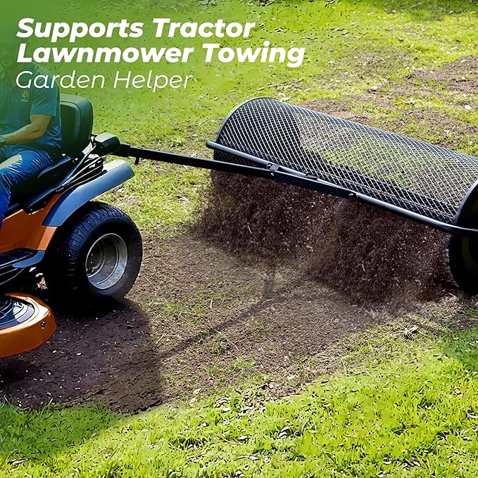 Walensee 44 Inch Compost Spreader Peat Moss Spreader with Side-Latch Design, Upgraded Large-Capacity Metal Mesh Roller for Lawn and Garden Care, Durable Manure Spreader for Seeding and Fertilizing