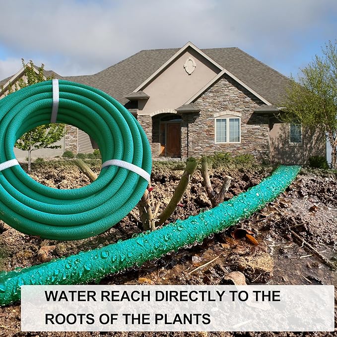 3/8” Soaker Hose 100 ft/Upgraded Rubber Hose Save 70% Water/Flexible Durable Garden Hose Quick Connect Fittings with Brass Ends/Ideal for Lawns,Trees,Vegetables,Gardens & Flower Beds
