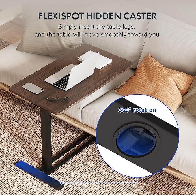 FLEXISPOT Adjustable C Table with Wheels, Mobile Snack Side End Table Sofa Couch Bedside Table Laptop Rolling Cart TV Tray Night Stand for Small Space Side Table(31.5" W x 17.7" D,Rustic Brown)