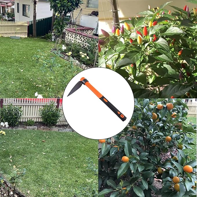 Single Head Sharp Hoe with Heavy Duty Forged Adze and Ergonomic Non-Slip Handle for Loosening Soil, Seeding, Camping Outdoor 39mm/15-Inch