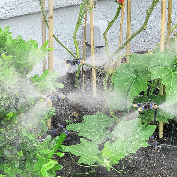 Mornajina 3Packs 3 Way Brass Misting Nozzles Tee with 5inch Built in Hose for Outdoor Cooling System, Adjustable 360° Rotation, Water Mister Nozzles Thread Sprayer 0.043" (1.1 mm)