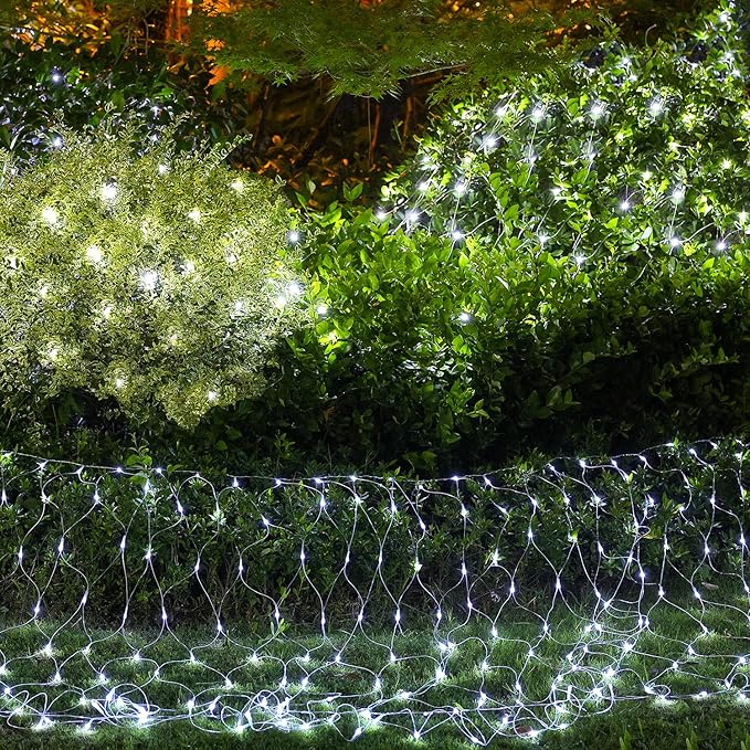 White Net Lights for Bushes - 360 LED Christmas Net Lights Plug in with Remote, 12 x 5ft Extendable 8 Modes Christmas Net Lights Waterproof for Gazebo Lawn Wedding Patio Garden Bush Tree Decoration