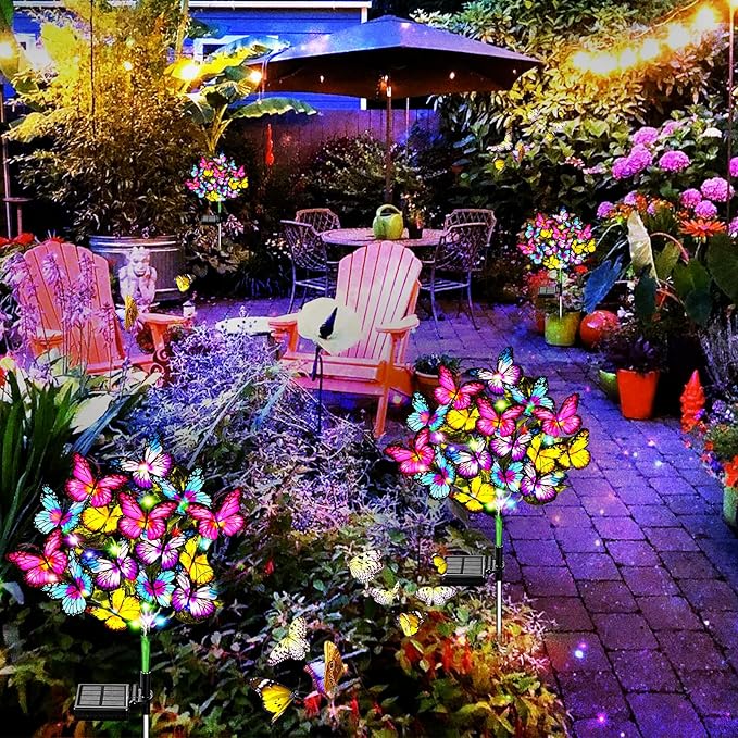 Solar Garden Lights Solar Lights Outdoor Waterproof Solar Lights 6 Pack with New Upgraded 216 LED 102 Butterfly Outdoor Solar Lights for Yard Outside Garden Pathway Decor Gifts for Women