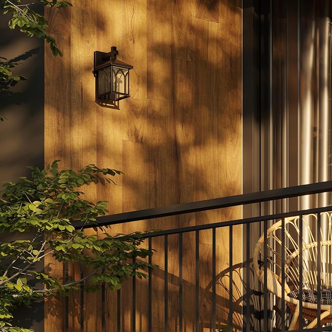 Inlight 11 4/5" High Black Finish and Seeded Glass Outdoor Wall Lantern (Set of 2), Bulb Not Included, IN-0603-1-BK