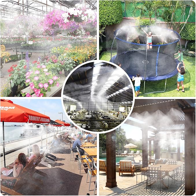 HOMENOTE 10 Pack Brass Misting Nozzles for Outdoor Cooling System, Mister Replacement Nozzles Tee and Plugs for 1/4" Tubing