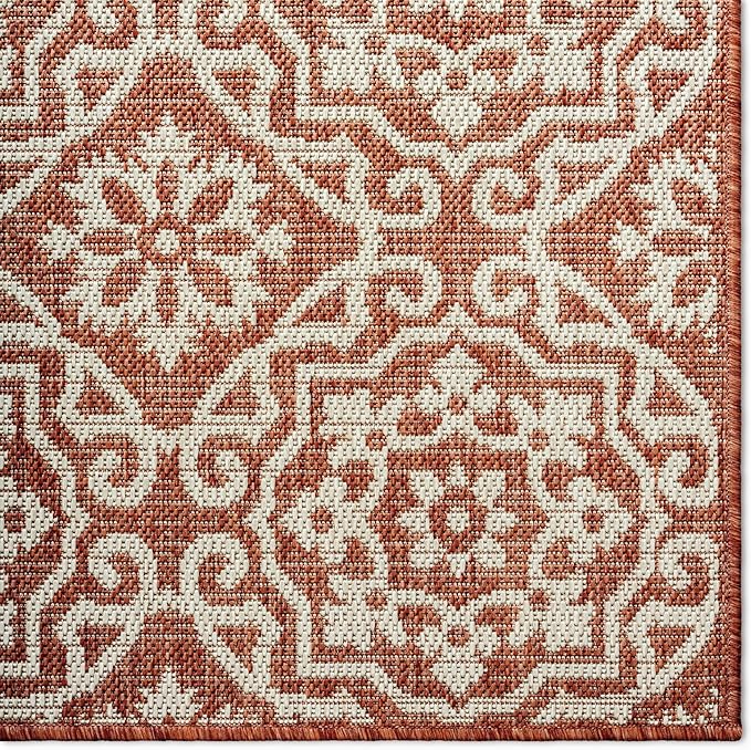 Nicole Miller New York Patio Country Julia Transitional Geometric Indoor/Outdoor Area Rug, Terracotta/Ivory, 5'2"x7'2"