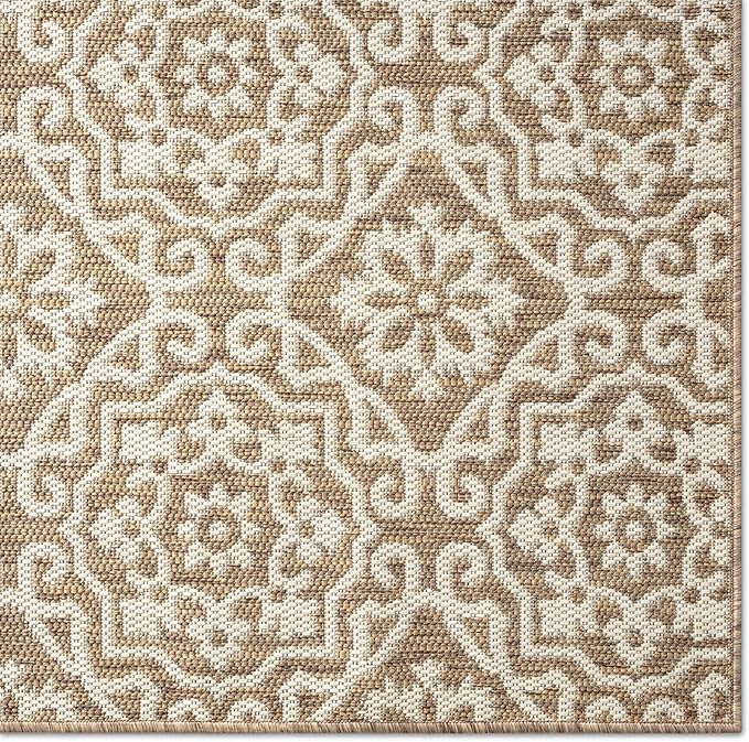 Nicole Miller New York Patio Country Julia Transitional Geometric Indoor/Outdoor Area Rug, Brown/Beige, 7'9"x10'2"