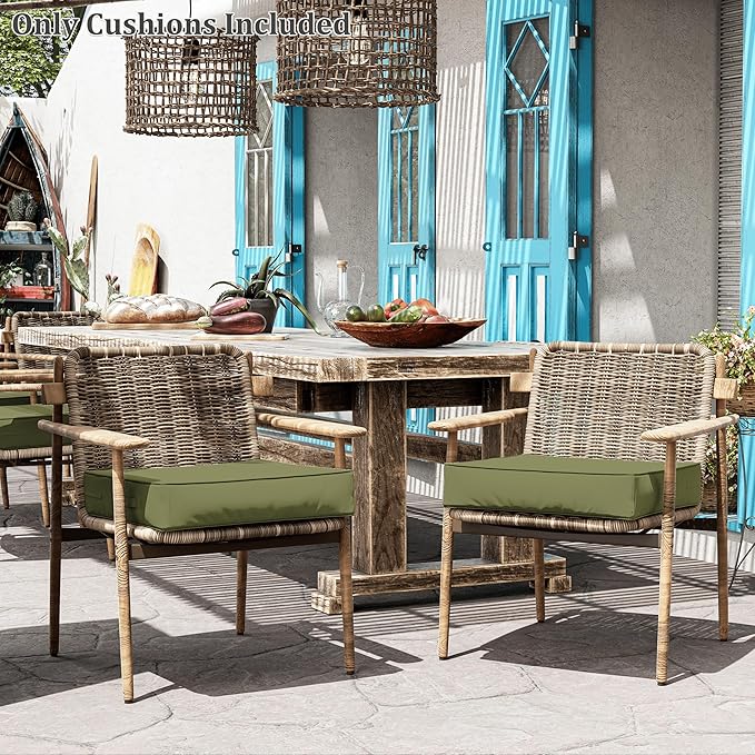 Patio Chair Cushions 24 X 24 X 5 Inch Waterproof Outdoor Seat Cushions for Patio Furniture, Outdoor Sofa Couch Pads with Ties & Handle, Set of 2, Light Green