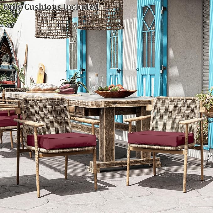 Patio Chair Cushions 22 X 22 X 4 Inch Waterproof Outdoor Seat Cushions for Patio Furniture, Outdoor Sofa Couch Pads with Ties & Handle, Set of 2, Burgundy