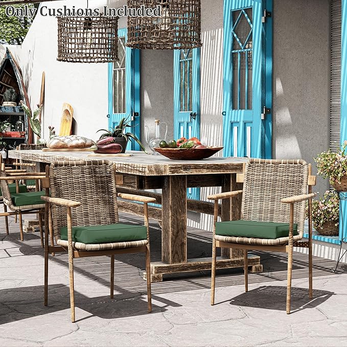 Patio Chair Cushions 17 X 16 X 3 Inch Waterproof Outdoor Seat Cushions for Patio Furniture, Outdoor Sofa Couch Pads with Ties & Handle, Set of 2, Green