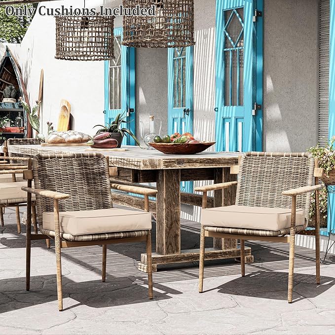 Patio Chair Cushions 22 X 22 X 4 Inch Waterproof Outdoor Seat Cushions for Patio Furniture, Outdoor Sofa Couch Pads with Ties & Handle, Set of 2, Sand