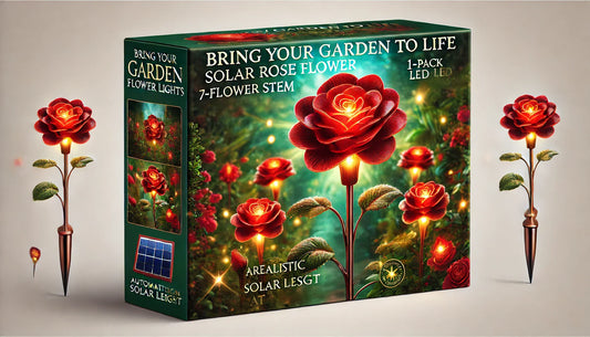 Bring Your Garden to Life: Solar Rose Flower Lights (1-Pack, Red, 7-Flower Stem)