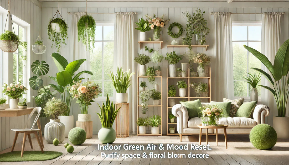 Indoor Green Air & Mood Reset: Purify Space with Plants & Floral Bloom Décor