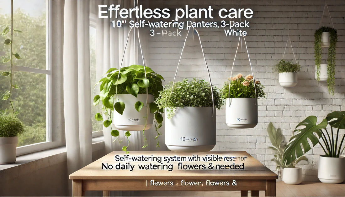 Effortless Plant Care: 10" Self-Watering Hanging Planters (3-Pack, White)