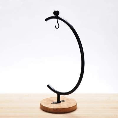 Archi G-Shaped Ornament Display Stand Iron Pothook Stand for Hanging Glass Terrarium/Picture with Wood Base (G Shape-Black)
