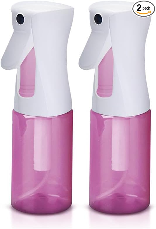 Continuous Water Mister Spray Bottle for Hair - Continuous Spray Nano Fine Mist Sprayer - Empty Spray Bottle - Reusable Beauty Bottle - Cleaning, Hairstyling & Plants - 5oz/150ml (Pink) Pack of 2