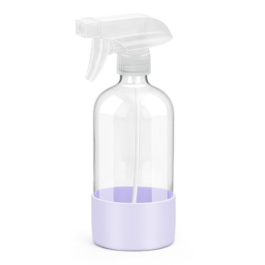 Glass Spray Bottles with Silicone Sleeve Protection, Empty 16 oz Refillable Containers, Reusable Spray Bottles with Adjustable Nozzle for Hair, Cleaning Solutions, 1 Pack Purple
