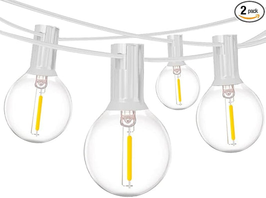 2-Pack 25Ft Outdoor LED String Lights with 50+4 Shatterproof LED Clear Plastic Globe Bulbs,Commercial Lighting for Patio Cafe Porch Bistro Party Wedding Christmas Indoor/Outdoor Decoration,White Wire
