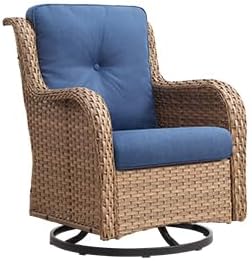 HUMMUH Outdoor Swivel Rocker PE Wicker Patio Chairs Set of 2, Rattan Rocking Chair Furniture Set (Yellow,Beige)