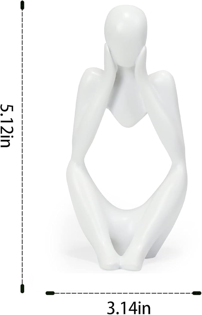 INNOLITES Resin Statue Thinker Style Decoration Abstract Sculptures Collectible Figurines for Home Decor Modern Office Shelf Desktop（White Focus）