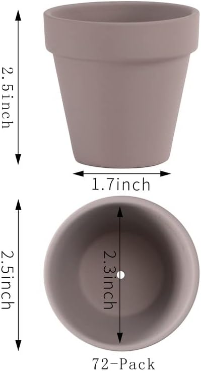 Yishang 72 pcs Small Mini Grey Clay Pots, 2.5'' Terracotta Pot Clay Ceramic Pottery Planter,Cactus Flower Terra Cotta Pots,Succulents Nursery Pots,with Drainage Hole,Great for Crafts,Wedding Favor