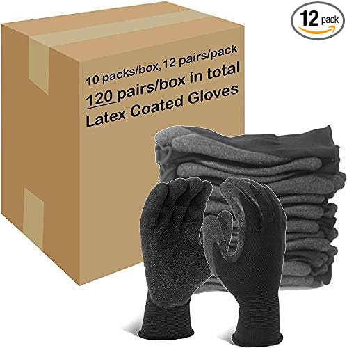 Evridwear Crinkle Latex Rubber Hand Coated Safety Work Gloves for Men Women General Multi Use Construction Warehouse Gardening Assembly Landscaping (XL-Size) 120 Pairs Pack