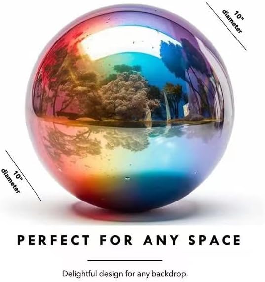 10 Inch Stainless Steel Gazing Globe,v2croft Hollow Ball Mirrored Surface Polished Shiny Sphere,Garden Stainless Steel Gazing Ball for Outdoor Lawn Pond Yard Ornament(rainbow)