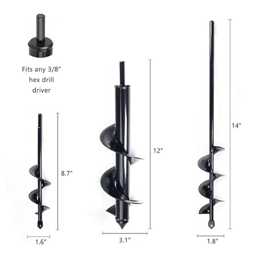 Utoolmart Auger Drill Bit for Planting Set of 3, (1.6x8.7, 1.8x14, 3.1x12) Easy Planter Garden Auger - Bulb & Bedding Plant Augers - Posthole Digger for 3/8” Hex Drive Drill