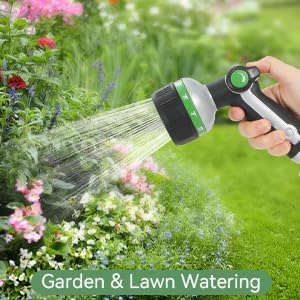 Garden Hose Nozzle Heavy Duty,Metal Water Hose Nozzle with 10 Adjustable Spray Patterns, High Pressure Hose Sprayer Nozzle Thumb Control On Off Valve for Lawn & Plant Watering, Car & Pet Washing