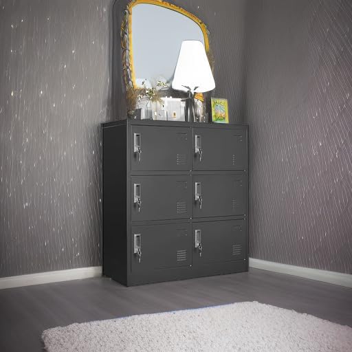 Employee Storage Locker,6 Door Storage Locker,Metal Locker for Employees Office Steel Gym Lockers with Card Slot,Office Storage Lockers for Home,School(Black)