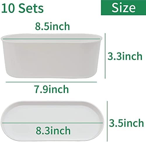 10-Pack Herb Planter with Saucer for Plant Window Box, Plastic Planter with Multiple Drainage Holes and Tray for home Garden Succulents Modern Decorative Window Planter Box Flower Pots Gardening Pot