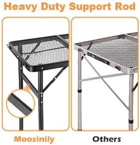 Camping Table Grill 4 Height Adjustable Small Folding 2FT Foldable Picnic Portable Grill Stand Mesh Outdoor Beach BBQ RV Black